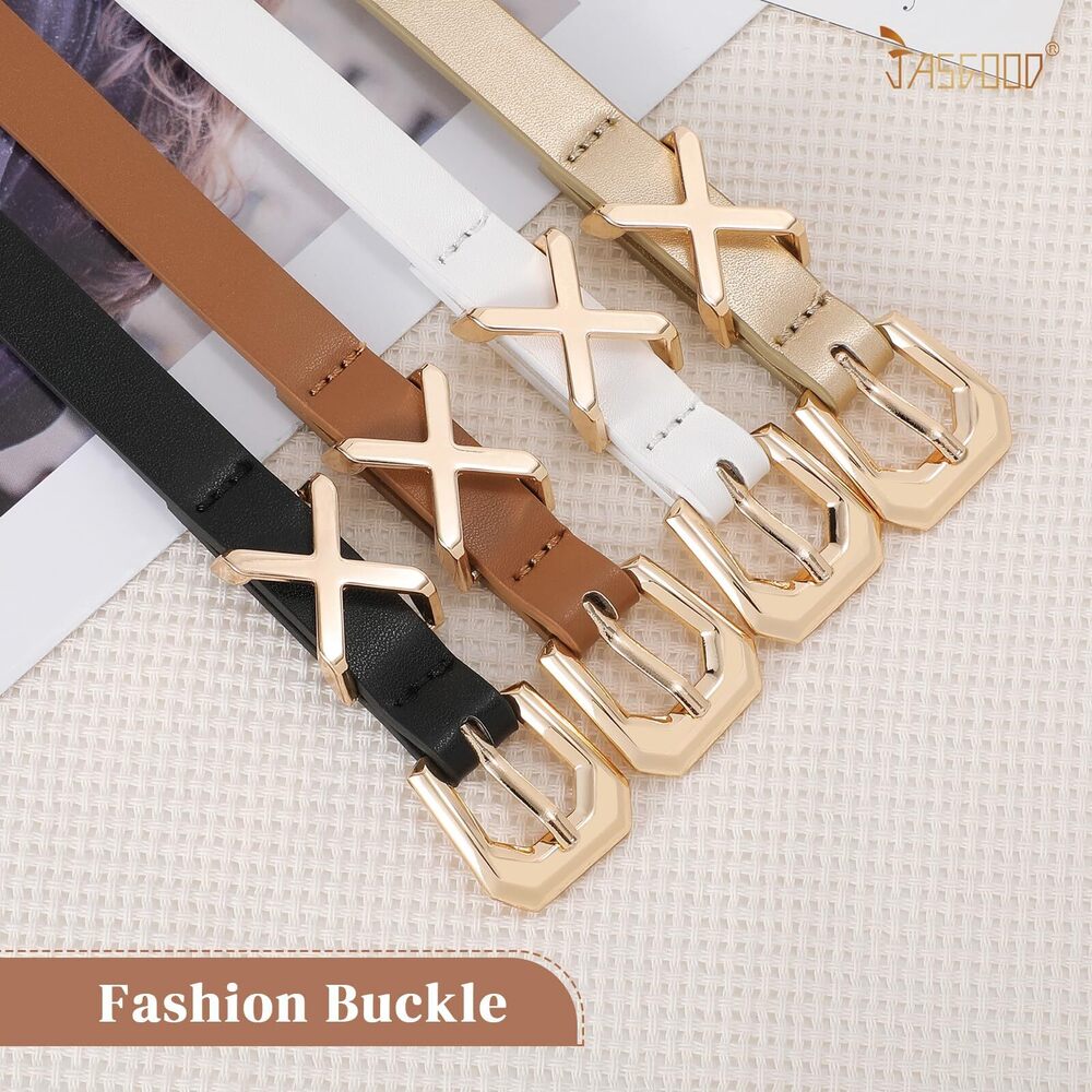 6785 4 Pack Women Skinny Leather Belt For Pants Jeans Ladies Thin Waist - Picture 7 of 7